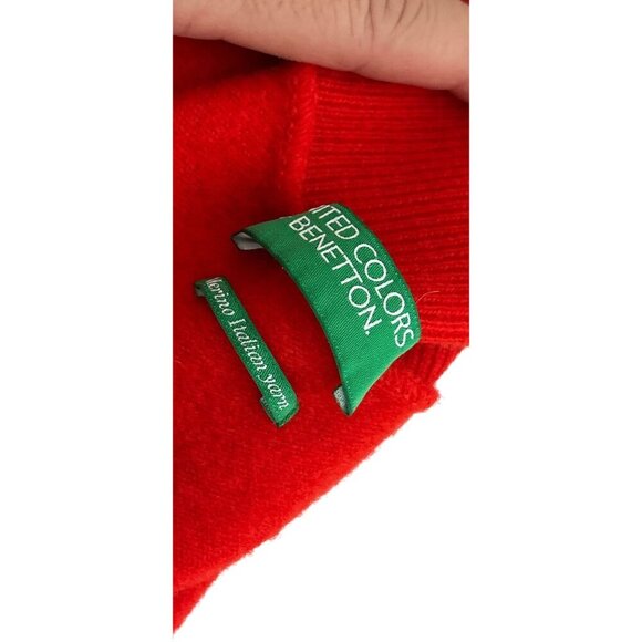 United Colors Of Benetton Merino Wool Red Turtleneck Knit Sweater Womens Small - Picture 7 of 8
